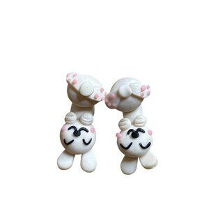 Cute Bunny Polymer Clay Stud Earrings Upside Down Dangle Ear Jacket 1.25 inch